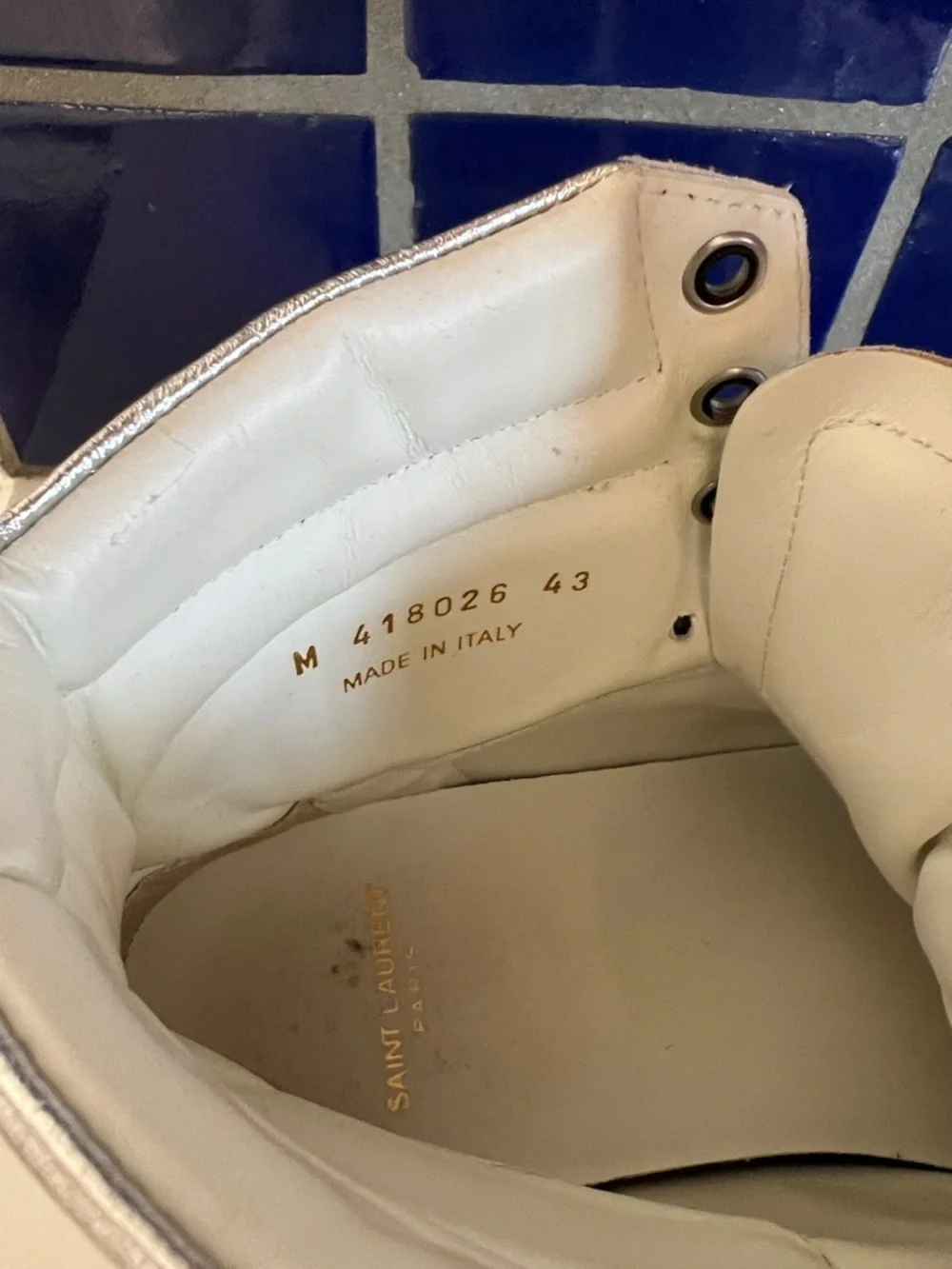 Saint Laurent Silver Metallic High-Top Sneakers with White Trim - Picture 4 of 9